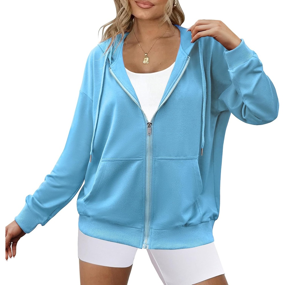 image:imageZeagoo Womens Lightweight Hoodies Full Zip Up Oversized Sweatshirt TrendyBaby Blue