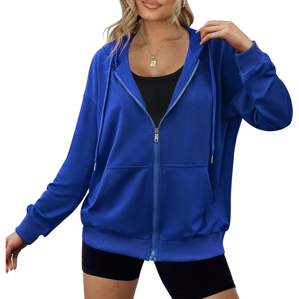 image:imageZeagoo Womens Lightweight Hoodies Full Zip Up Oversized Sweatshirt TrendyRoyal Blue
