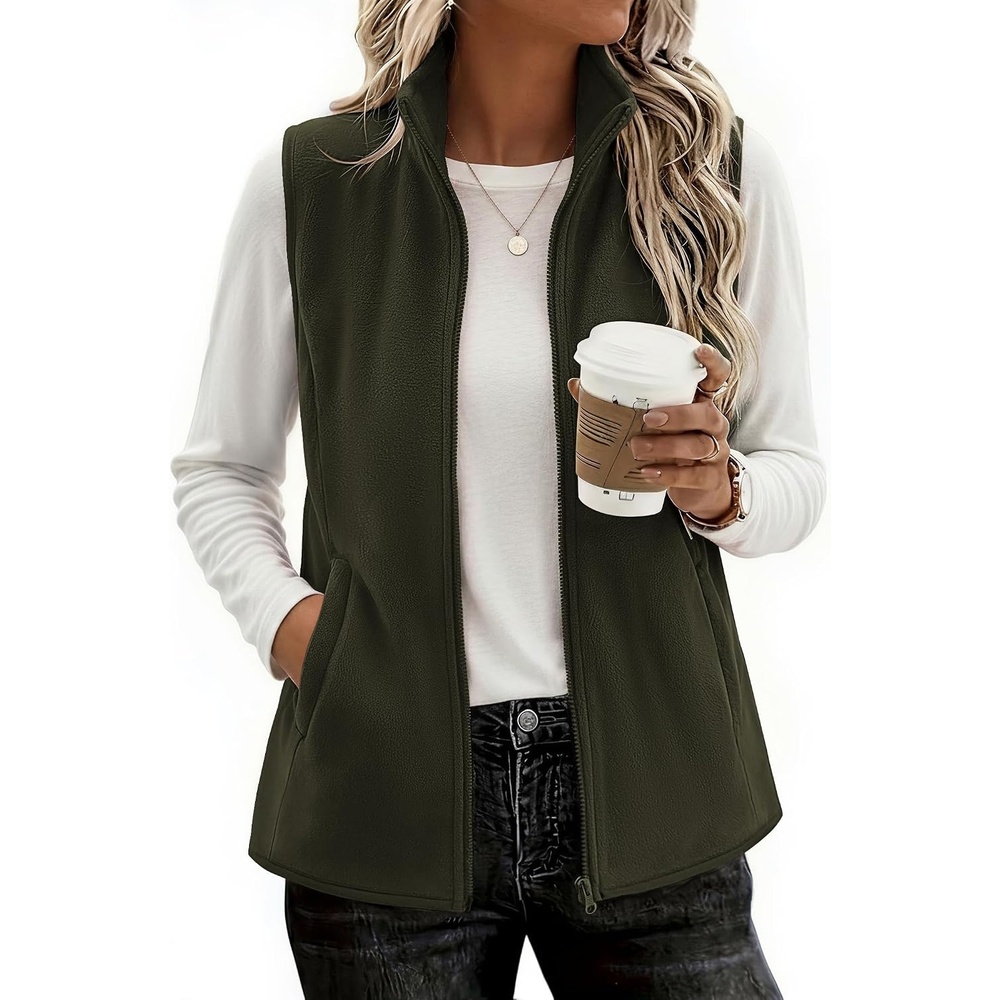image:imageZeagoo Womens Outerwear Vests With Pockets Zipper Sleeveless Fleece JacketsArmy Green