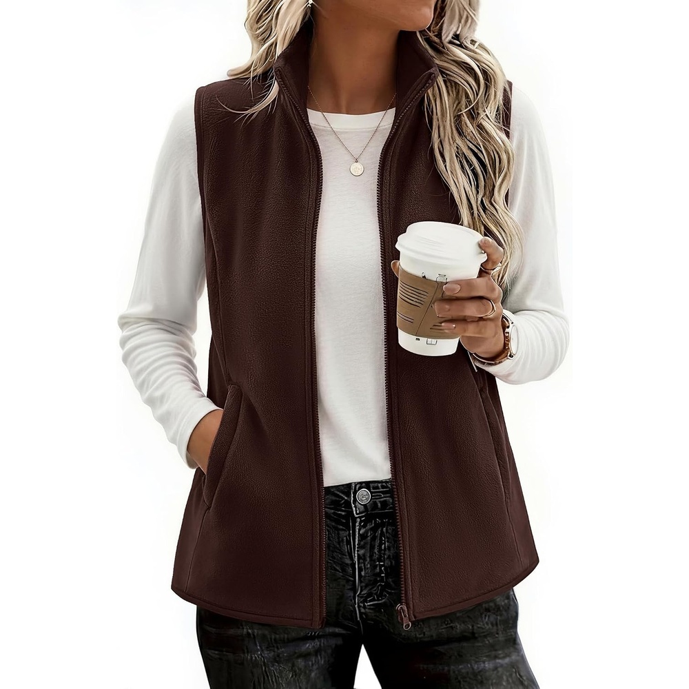 image:imageZeagoo Womens Outerwear Vests With Pockets Zipper Sleeveless Fleece JacketsBrown
