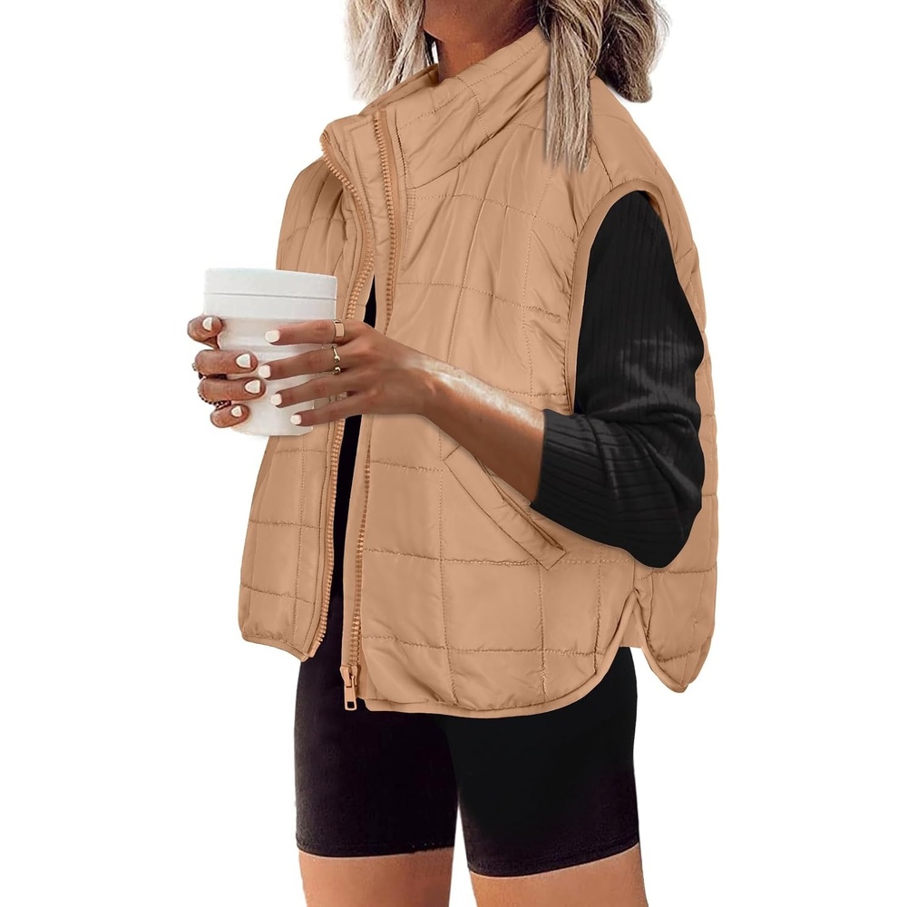 image:imageZeagoo Womens Puffer Vest Ladies Sleeveless Zip Up OuterwearKhaki