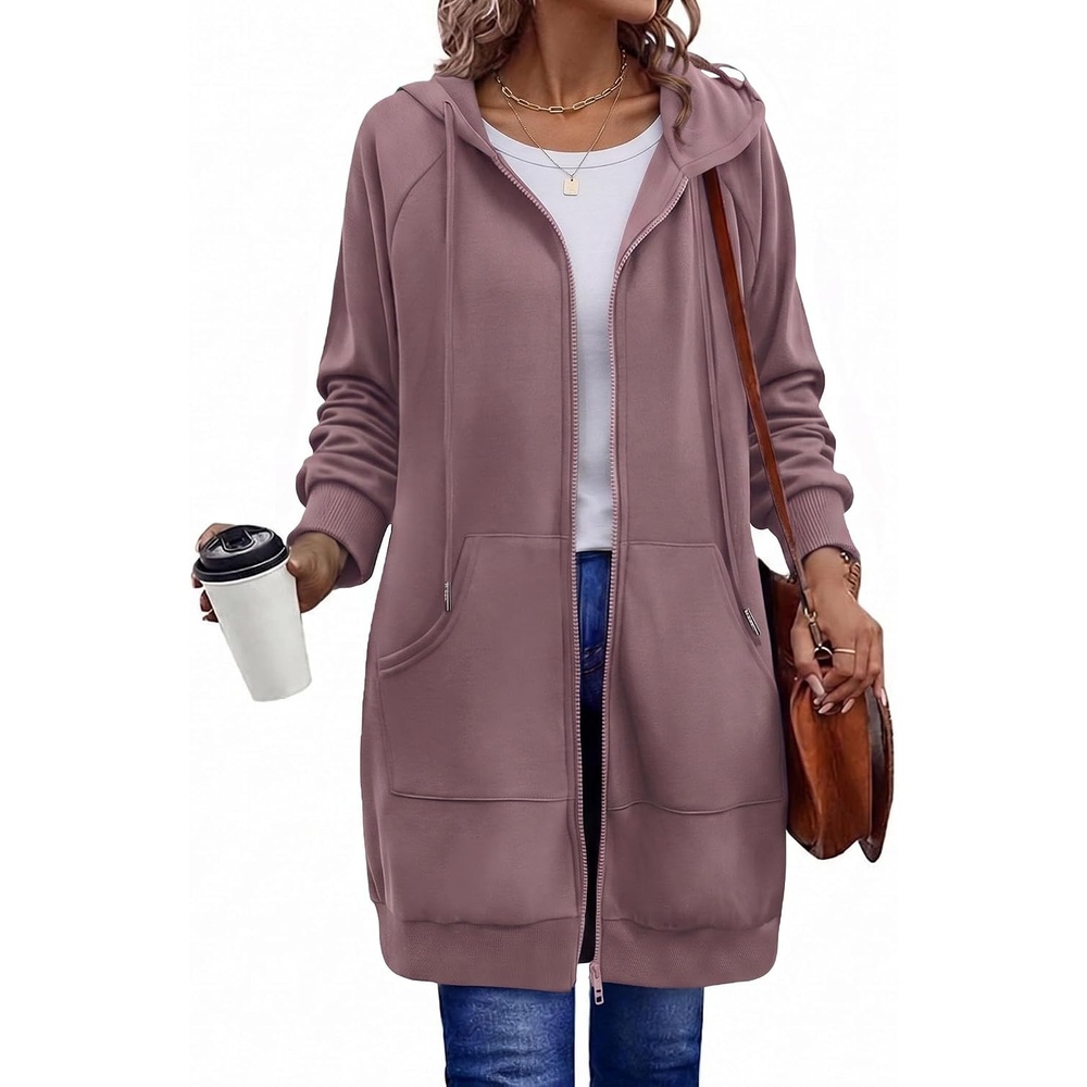 image:imageZeagoo Womens Zip Up Hoodies Long Sleeve Long Tunic Sweatshirts OversizedDusty Pink