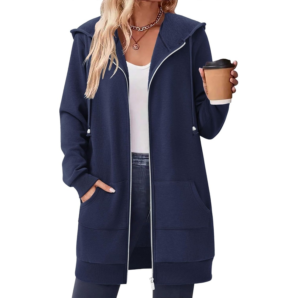 image:imageZeagoo Womens Zip Up Hoodies Long Tunic Sweatshirts Oversized Fleece Casual Long Sleeve 2026 Fall Hoodie Jacket CoatNavy