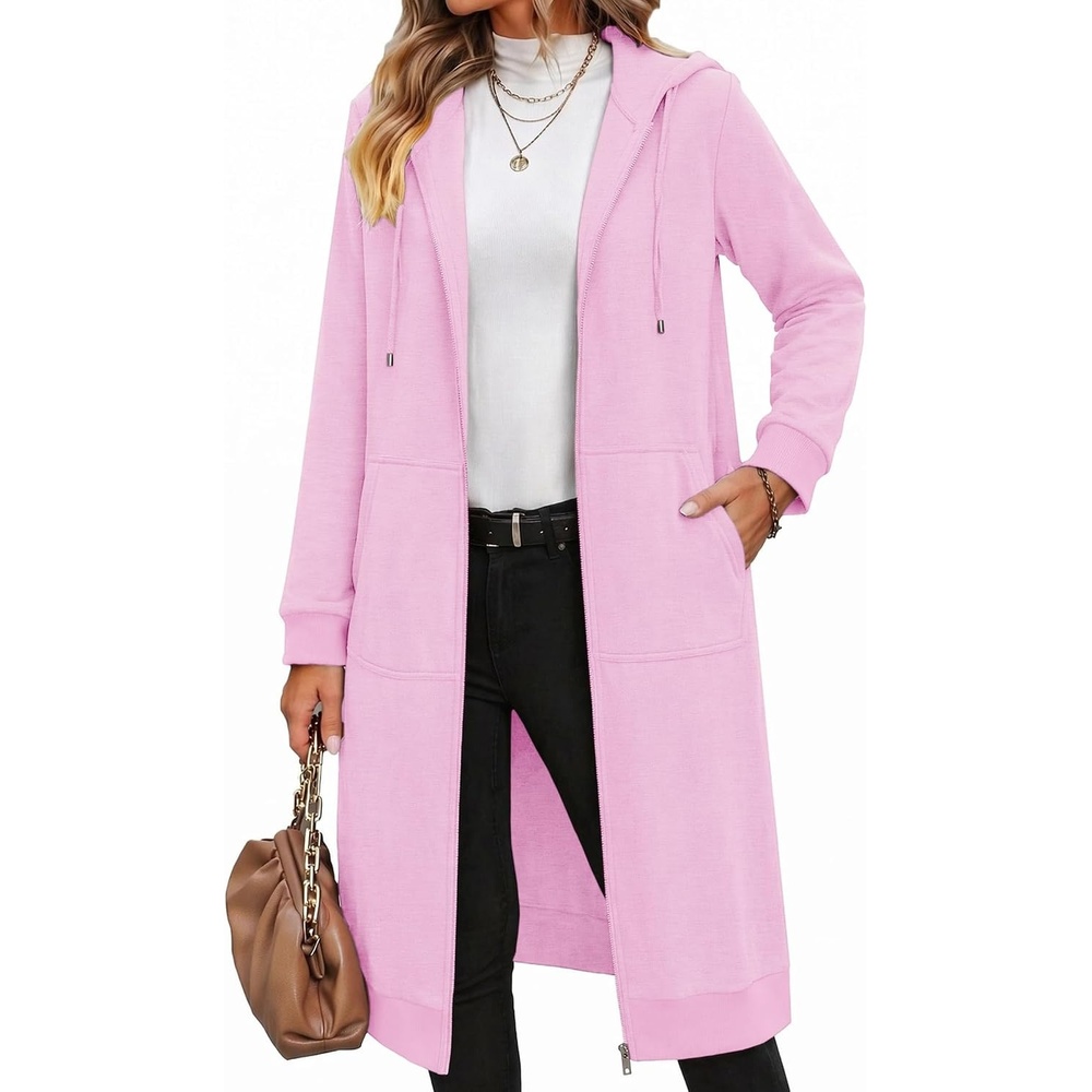 image:imageZeagoo Womens Zip Up Hoodies Oversized Fleece Long Tunic Sweatshirts Casual Long Sleeve 2026 Fall Hoodie Jacket CoatBlush Pink