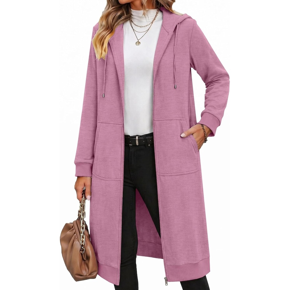 image:imageZeagoo Womens Zip Up Hoodies Oversized Fleece Long Tunic Sweatshirts Casual Long Sleeve 2026 Fall Hoodie Jacket CoatDusty Rose