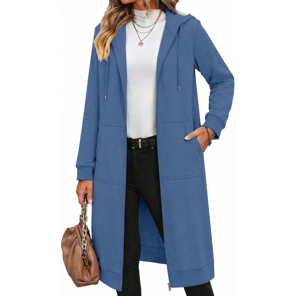image:imageZeagoo Womens Zip Up Hoodies Oversized Fleece Long Tunic Sweatshirts Casual Long Sleeve 2026 Fall Hoodie Jacket CoatSlate Blue