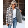 ZEAGOO Womens Flannel Jacket Fleece Lined Shacket Fall Outfits Plaid Sherpa(Grey)