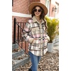 ZEAGOO Womens Flannel Jacket Fleece Lined Shacket Fall Outfits Plaid Sherpa(Grey Pink)