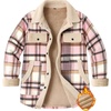 ZEAGOO Womens Flannel Jacket Fleece Lined Shacket Fall Outfits Plaid Sherpa(Grey Pink)