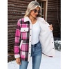 ZEAGOO Womens Flannel Jacket Fleece Lined Shacket Fall Outfits Plaid Sherpa(Hot Pink)