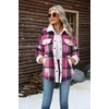 ZEAGOO Womens Flannel Jacket Fleece Lined Shacket Fall Outfits Plaid Sherpa(Hot Pink)
