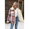 ZEAGOO Womens Flannel Jacket Fleece Lined Shacket Fall Outfits Plaid Sherpa(Pink)