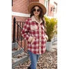 ZEAGOO Womens Flannel Jacket Fleece Lined Shacket Fall Outfits Plaid Sherpa(Red)