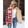 ZEAGOO Womens Flannel Jacket Fleece Lined Shacket Fall Outfits Plaid Sherpa(Red)