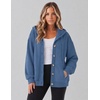 Zeagoo Hoodie for Women Hooded Sweatshirt Button Hoodies With Pockets Comfy Fleece Jackets 2026 Fashion S-3XL(Grey-blue)