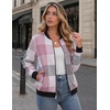 Zeagoo Jackets for Women 2026 Lightweight Bomber Jacket Plaid Flannel Coat(Pink Grey Plaid- Gz695)