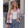 Zeagoo Jackets for Women 2026 Lightweight Bomber Jacket Plaid Flannel Coat(Pink Grey Plaid- Gz695)