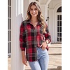 Zeagoo Women Flannel Shacket Jacket Plaid Button Down Long Sleeve Shirt(Black Red-gz902)
