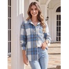Zeagoo Women Flannel Shacket Jacket Plaid Button Down Long Sleeve Shirt(Blue-gz870)