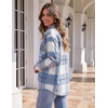 Zeagoo Women Flannel Shacket Jacket Plaid Button Down Long Sleeve Shirt(Blue-gz870)