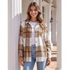 Zeagoo Women Flannel Shacket Jacket Plaid Button Down Long Sleeve Shirt(Brown-gz554)