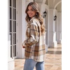 Zeagoo Women Flannel Shacket Jacket Plaid Button Down Long Sleeve Shirt(Brown-gz554)