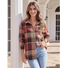 Zeagoo Women Flannel Shacket Jacket Plaid Button Down Long Sleeve Shirt(Orange)