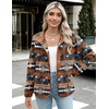 Zeagoo Women Fleece Jacket Western Aztec Print Snap Button Down Outerwear(Dark Brown)