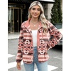 Zeagoo Women Fleece Jacket Western Aztec Print Snap Button Down Outerwear(Pink)