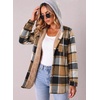 Zeagoo Women Plaid Shacket Fleece Hooded Winter Coat Warm Jackets(Coffee)