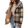 Zeagoo Women Plaid Shacket Fleece Hooded Winter Coat Warm Jackets(Coffee)