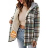 Zeagoo Women Plaid Shacket Fleece Hooded Winter Coat Warm Jackets(Green)