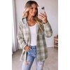 Zeagoo Women Plaid Shacket Fleece Hooded Winter Coat Warm Jackets(Grey)