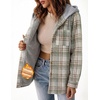 Zeagoo Women Plaid Shacket Fleece Hooded Winter Coat Warm Jackets(Grey)