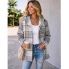 Zeagoo Women Plaid Shacket Fleece Hooded Winter Coat Warm Jackets(Grey02)