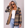 Zeagoo Women Plaid Shacket Fleece Hooded Winter Coat Warm Jackets(Light French Beige)