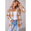 Zeagoo Women Plaid Shacket Fleece Hooded Winter Coat Warm Jackets(Orange)
