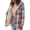 Zeagoo Women Plaid Shacket Fleece Hooded Winter Coat Warm Jackets(Pink)