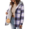 Zeagoo Women Plaid Shacket Fleece Hooded Winter Coat Warm Jackets(Purple)