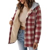 Zeagoo Women Plaid Shacket Fleece Hooded Winter Coat Warm Jackets(Red)
