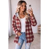 Zeagoo Women Plaid Shacket Fleece Hooded Winter Coat Warm Jackets(Red)