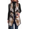 Zeagoo Women Vest Long Plaid Jackets Sleeveless Flannel Coats with Pockets(Khaki-gz798)