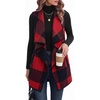Zeagoo Women Vest Long Plaid Jackets Sleeveless Flannel Coats with Pockets(Red-gw554)
