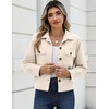 Zeagoo Womens Fashion Cropped Jacket Corduroy Button Down Long Sleeve Coats(Beige)