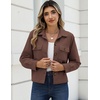 Zeagoo Womens Fashion Cropped Jacket Corduroy Button Down Long Sleeve Coats(Brown)