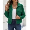 Zeagoo Womens Fashion Cropped Jacket Corduroy Button Down Long Sleeve Coats(Dark Green)