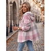 Zeagoo Womens Flannel Jacket Plaid Fleece Lined Shacket Hooded Winter Coats(2-pink Gz695)