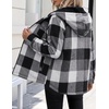 Zeagoo Womens Flannel Jacket Plaid Fleece Lined Shacket Hooded Winter Coats(Black Gw39)