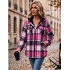 Zeagoo Womens Flannel Jacket Plaid Fleece Lined Shacket Hooded Winter Coats(Hot Pink Gz553)