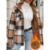 Zeagoo Womens Flannel Jacket Plaid Fleece Lined Shacket Hooded Winter Coats(Khaki Gz539)